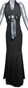 Betsy & Adam Prom Formal Gown Black Halter Mermaid side zip Crystal pin size 8 - Picture 1 of 20