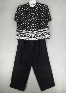 Set top pantaloni Maggy London by Kenneth Nolan taglia 10 100% seta nero bianco - Foto 1 di 14