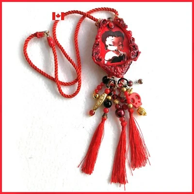 Pop Art Jewelry Necklace Pendant Fashion Brand Medallion Fringe Tassel Charm Bib - Image 1 of 4
