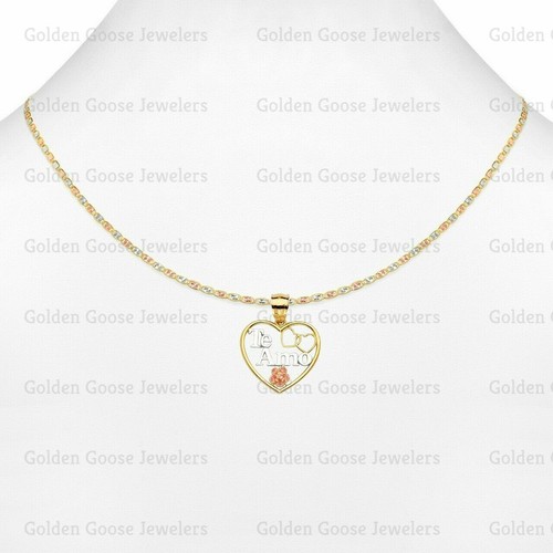Ciondolo Charm Cuore Te Amo Oro 14KT Tricolore Catena Valentino