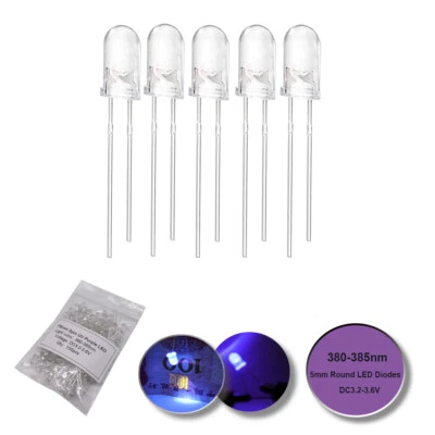 5mm 380nm Runde LED Leuchtdiode 380-385nm Ultraviolett UV Licht 3,2V - Bild 1 von 4