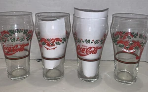 Set 4 bicchieri Coca-Cola vintage trasparenti Libbey Natale agrifoglio e campane - Foto 1 di 5