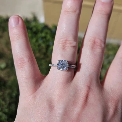 1.80CT Solitaire Diamond F-G I2 Platinum Engagement Ring with Accents Size 6.5   - Изображение 1 из 4