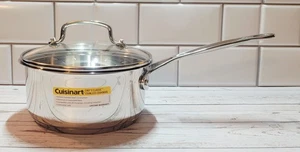 NEW Cuisinart Chefs Classic Stainless Steel 1.5 Qt Saucepan w/Glass Lid Open Box - Picture 1 of 9
