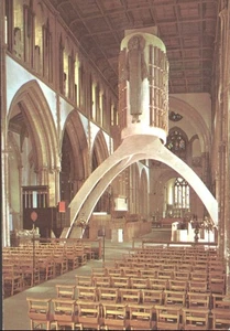 LLANDAFF CATHEDRAL, PARABOLIC ARCH & EPSTEIN'S CHRIST, Wales - Vintage POSTCARD - Bild 1 von 2