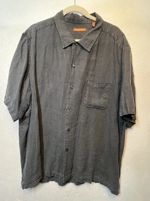 Martin Gordon Linen Camp Shirt Mens XL Black Short Sleeve Button Up Work Casual - Image 1 of 4