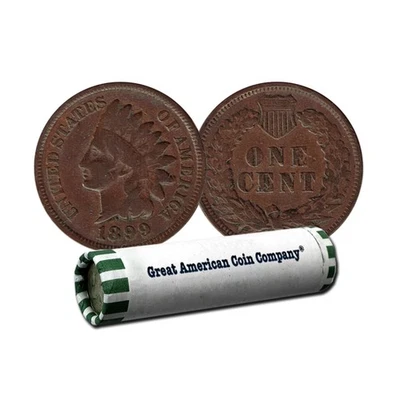 Roll of 50 Circulated Indian Head Cents from 1800s - Image 1 of 3