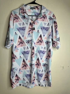 Polo de golf para hombre BAD BIRDIE palmeras geométricas playa multicolor, talla XL - Imagen 1 de 5