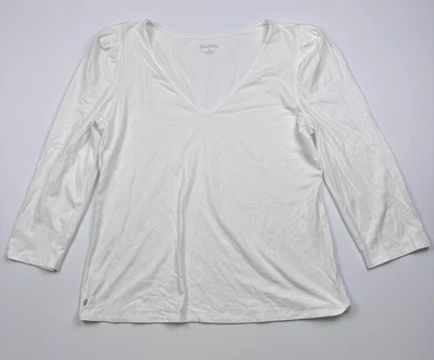 Camisa Lilly Pulitzer Mujer XL Blanca Cuello en V Manga 3/4 Acanalada Top Informal Foto 1 de 4
