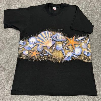 Vintage Cape Cod Shirt Men Large Black Beach Sea Shells AOP Nature Massachusetts - image 1 of 4