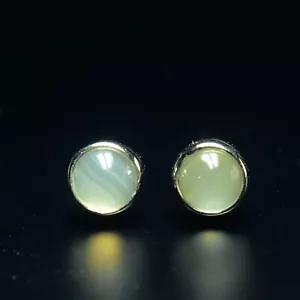 Natural Moonstone Round Stone 925 Sterling Silver Women Handmade Stud Earrings - Picture 1 of 3