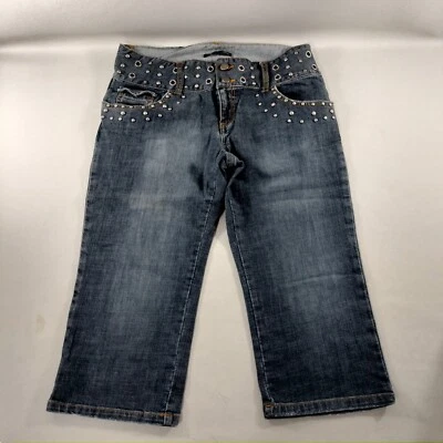 Daisy Fuentes Moda Beaded Blue Capri Cuffed Denim Jeans Womens Size 12 - Image 1 of 4