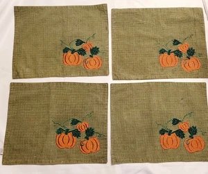 4 Fall/Autumn Halloween Harvest  Placemats - Pumpkins Green Checkered by TAG - Picture 1 of 5