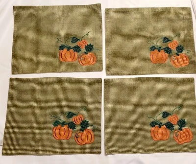 4 Fall/Autumn Halloween Harvest  Placemats - Pumpkins Green Checkered by TAG - Image 1 of 4