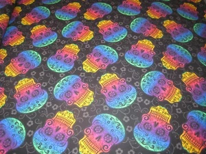 Rainbow Skulls Sugar 1 yard 36"x44" Black Background David Textiles - Picture 1 of 4