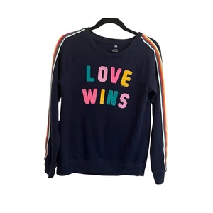 SO Brand Kohls LOVE WINS Embroidered Letters Long Striped Sleeves Sweatshirt XL - Picture 1 of 9