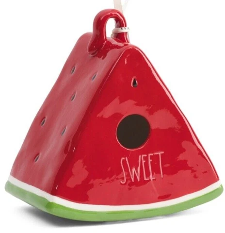 Rae Dunn Ceramic Red Watermelon Birdhouse 9" "Sweet" Decor Indoor Outdoor Cover