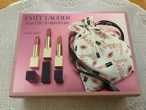 NIB ESTEE LAUDER Sculpted lips 3 Pcs Full size Lipstick Set w/Pouch 110 410 221 - Picture 1 of 7
