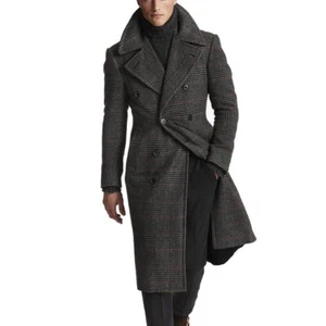 Herrenmantel Grauer Karierter Wintermantel Blazer Anzug Business Freizeit Custom - Bild 1 von 37