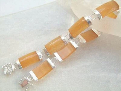 Brazalete Brazalete Moda Jade Amarillo Chapado en Oro Blanco Fortuna Felicidad Cierre Foto 1 de 3