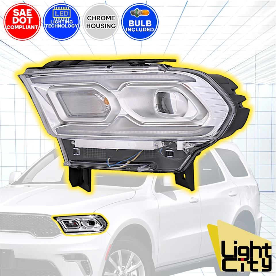 [LED con señal halógena] Para Dodge Durango 2021-2024 Faro conductor cromado LH Foto 1 de 4