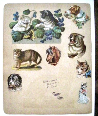 Página de álbum de recortes vintage con gatitos, perros, caballos, tigres * Foto 1 de 4