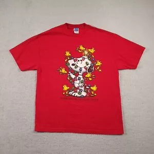Vintage Peanuts Shirt Christmas Snoopy Tree Adult XL Red 90s Mens - Picture 1 of 11