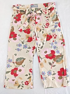 Vtg Old Navy Girls Crop Pants Zip Snap Fly Fabric Tie Belt Multi Floral 8 #15210 - Picture 1 of 3