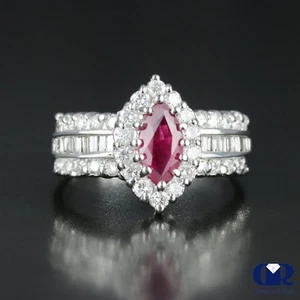 1.80 Carat Natural Ruby & Diamond Engagement Anniversary Ring 14K White Gold - Picture 1 of 6