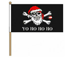 Yo Ho Ho Pirate Large Hand Waving Flag On Wooden Pole Stick 18" X 12"