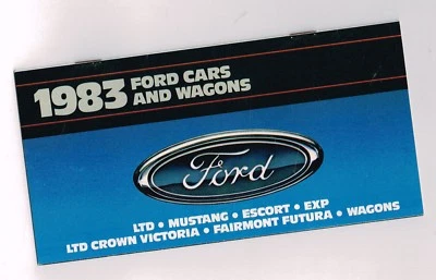 Mini folleto Ford 1983: LTD, MUSTANG, EXP, CORONA VICTORIA, FUTURO, ESCOLTA, vagones, Foto 1 de 4