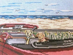 Needlepoint Handpainted Needle Crossings Beach Labs - Picture 1 of 1