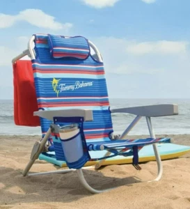 Tommy Bahama Beach Chair Backpack Folding Low Seat Lounge Summer Camping Blue - Picture 1 of 7