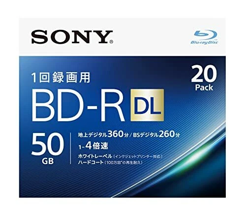 20disc Sony 4x Blu-ray 50GB BD-R DL Inkjet Printable Blank Disc 20BNR2VJPS4 NEW - Image 1 of 1