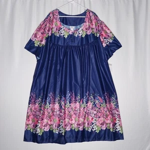 Only Necessities Kaftan Dress 6X Blue Pink Floral Poly Knit Short Sleeve Vtg NEW - Picture 1 of 11
