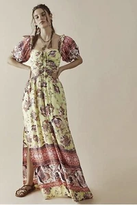 Free People Overall grün Bali Zitrushimmel breite Beintaschen gesmockt Größe M neu mit Etikett - Bild 1 von 18