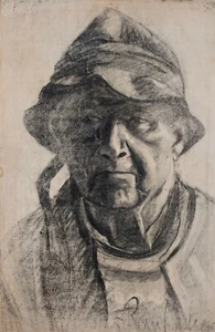 Magdalena Reinharez - Drawing Original - Charcoal - Portrait D' Man - Picture 1 of 3