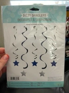 Creative Converting Blue & Silver Dizzy Danglers 5ct Hanging Decoration New!!! - Picture 1 of 2