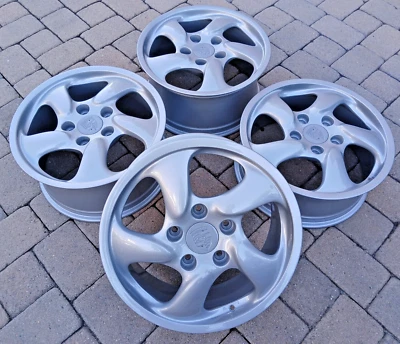 Porsche 986 Boxster BX021 OEM Twist Staggered Alloy 17x8.5/7 Wheels Rims '97-04 - Image 1 of 4