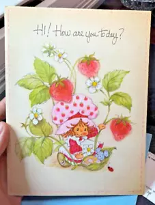 Vintage Strawberry Shortcake Get Well Soon Card 1979 with Glitter Strawberries - Picture 1 of 11