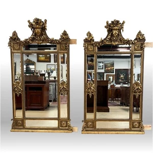 81" X 46" PAIR OF LOUIS XVI STYLE GILT GOLD PARCLOSE PIER STANDING WALL MIRRORS - Picture 1 of 21