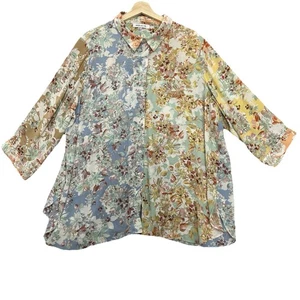 Rose + Oliv Top Bluse Damen 2X Blumen Pastelltöne Patchwork Landhaus Boho zart - Bild 1 von 12