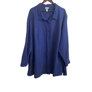 Catherines Women Tunic Top 32 Royal Blue Button Up Career Workwear Classic NEW - Picture 1 of 9