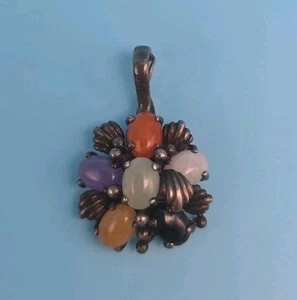 Vintage Jadeite Jade Multi-Color Sterling Silver Pendant Signed EA - Imagen 1 de 6