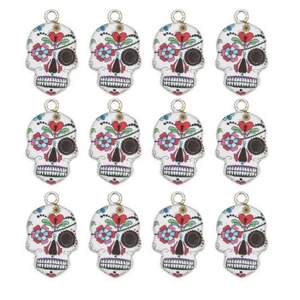10 Atemberaubende Herz Design "Tag der Toten" Totenkopf Steampunk Charm Anhänger - Bild 1 von 1