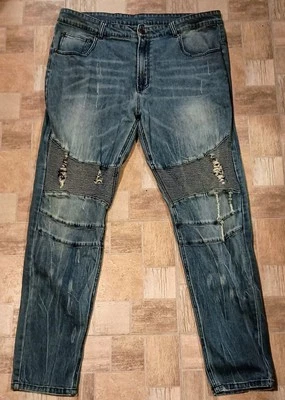 Y&R Young & Reckless Hombres Desgastados Moto Jeans Hombres Talla 38 X 30 Foto 1 de 3