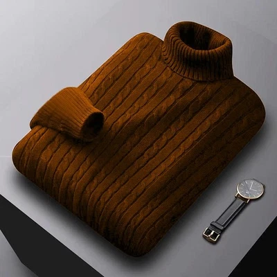 Otoño Invierno Hombres Cuello Alto Suéter Tejido Ligero Cálido Pullover Sólido Ou Foto 1 de 4