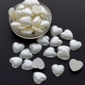 100 Ivory Acrylic Half Pearl FlatBack Heart Bead 14X14mm Scrapbook Craft - Picture 1 of 7