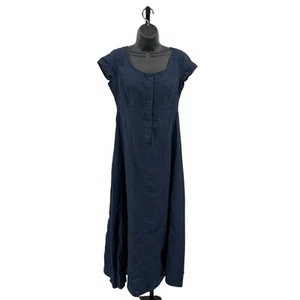 Chadwick's Midi Dress WMNS SZ 4 5-3056-8 Blue 100% Linen Button Front Scoop Neck - Picture 1 of 7