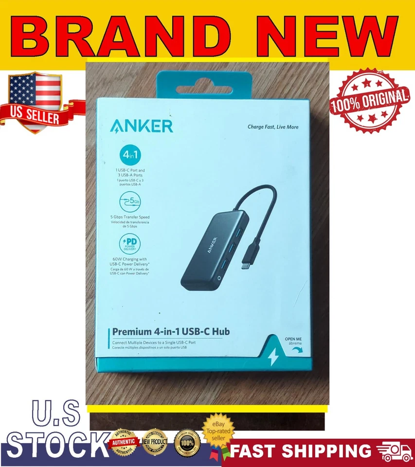 Anker 4-in-1 Premium USB-C Hub, 5 Gbps Transfer Speed, 60W Charging. - Image 1 of 1